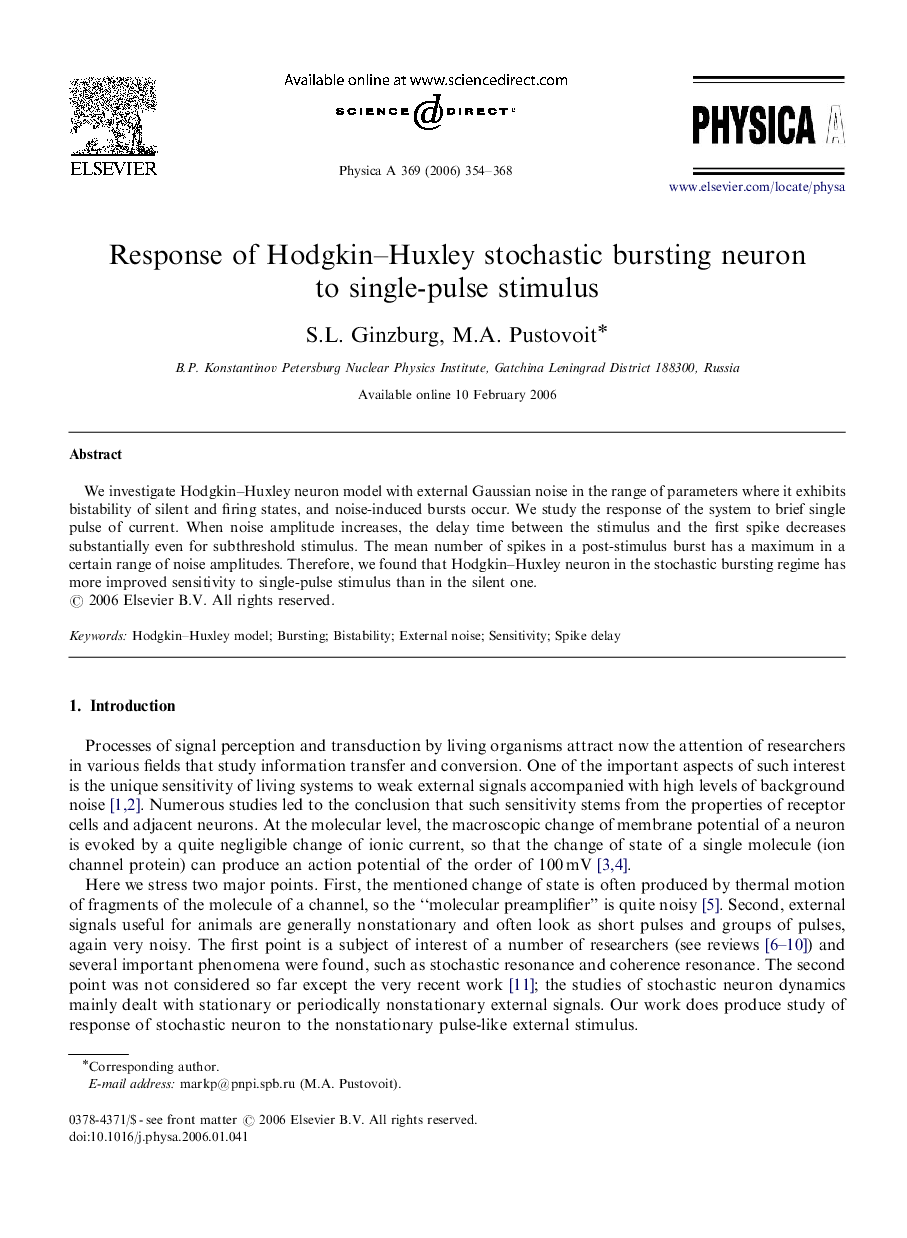 Response of Hodgkin-Huxley stochastic bursting neuron to single-pulse stimulus