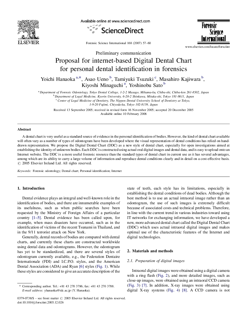 عکس صفحه اول مقاله: Proposal for internet-based Digital Dental Chart for personal dental identification in forensics Proposal for internet-based Digital Dental Chart for personal dental identification in forensics