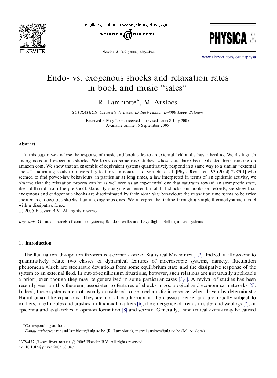 Endo- vs. exogenous shocks and relaxation rates in book and music “sales”