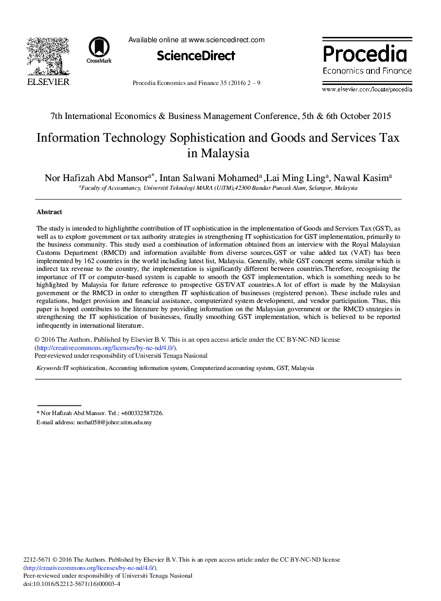 Information Technology Sophistication and Goods and Services Tax in Malaysia 