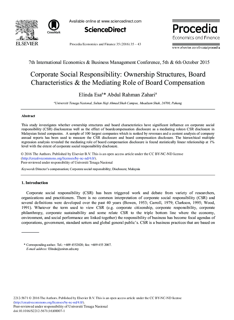 Corporate Social Responsibility: Ownership Structures, Board Characteristics & the Mediating Role of Board Compensation 