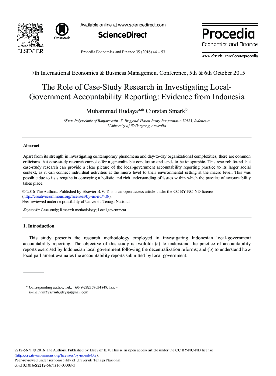 The Role of Case-study Research in Investigating Local-government Accountability Reporting: Evidence from Indonesia 