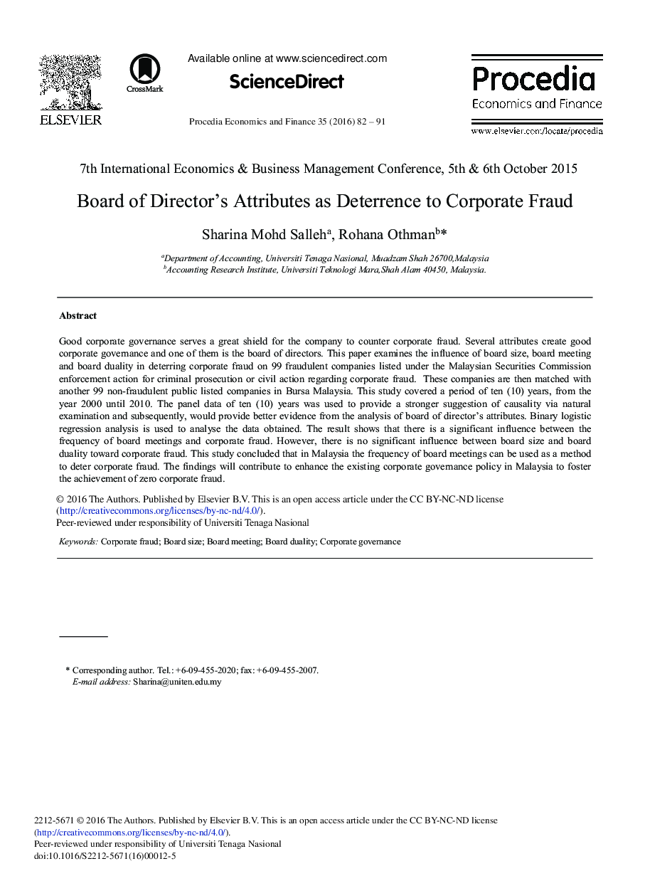 Board of Director's Attributes as Deterrence to Corporate Fraud 