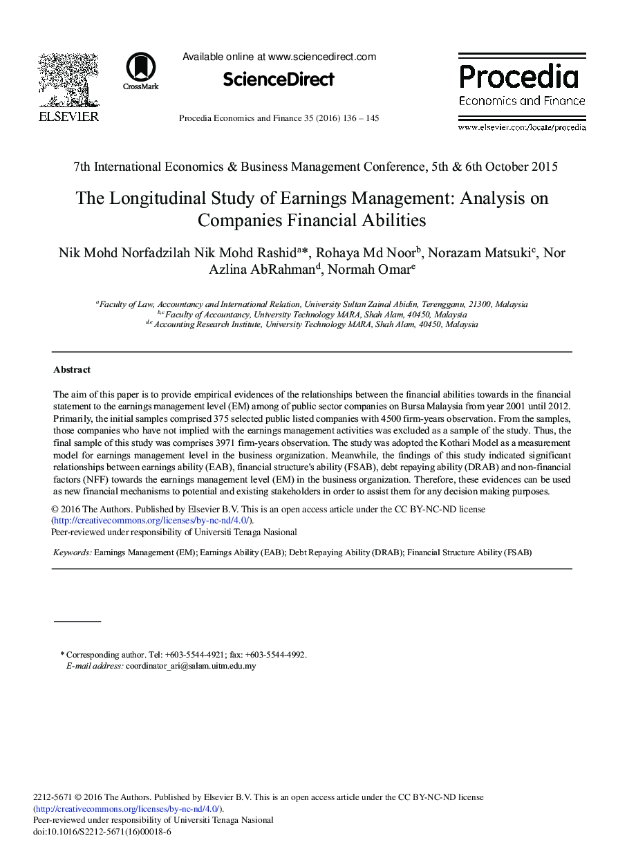 The Longitudinal Study of Earnings Management: Analysis on Companies Financial Abilities 