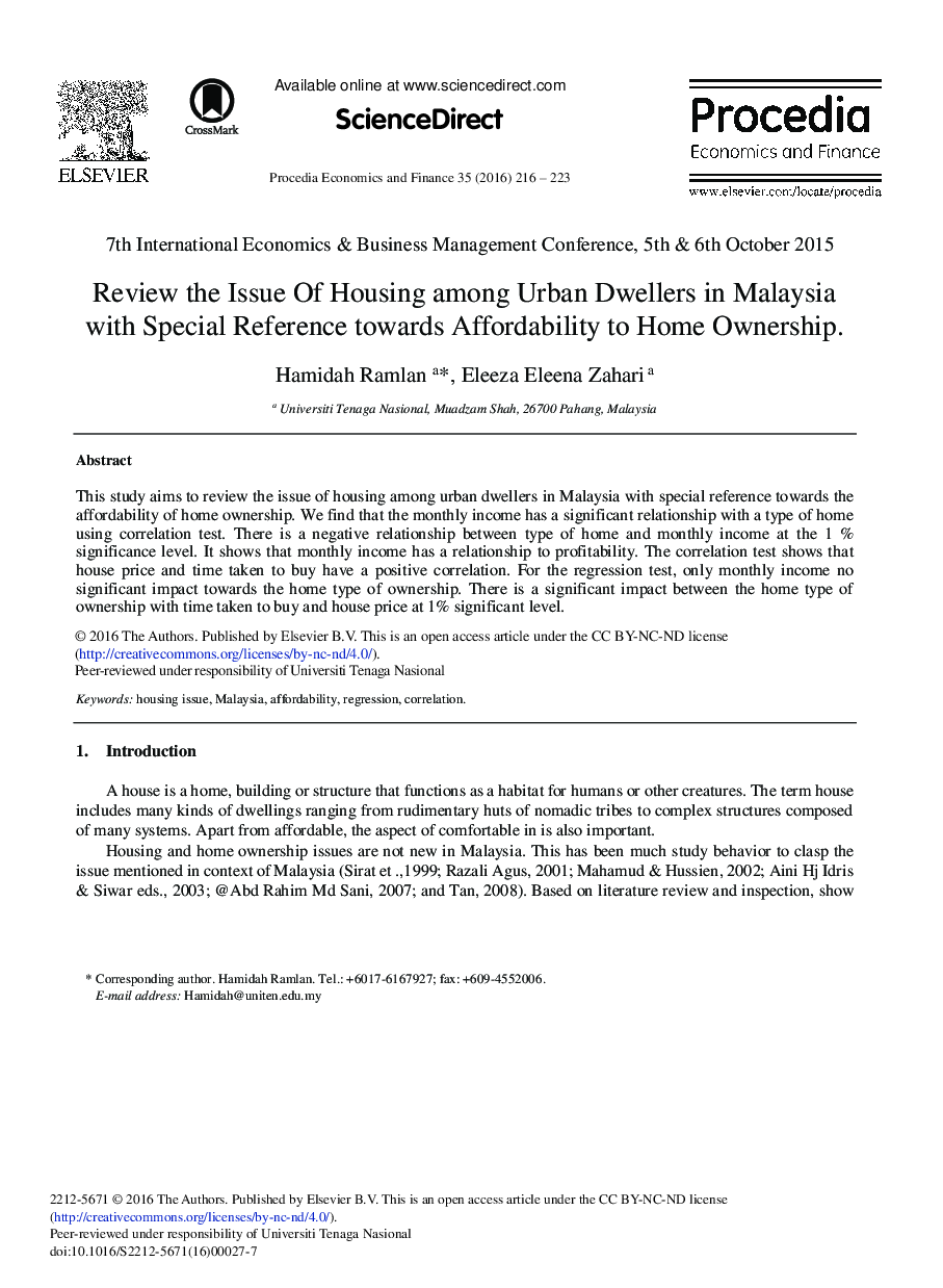 Review the Issue of Housing among Urban Dwellers in Malaysia with Special Reference towards Affordability to Home Ownership 