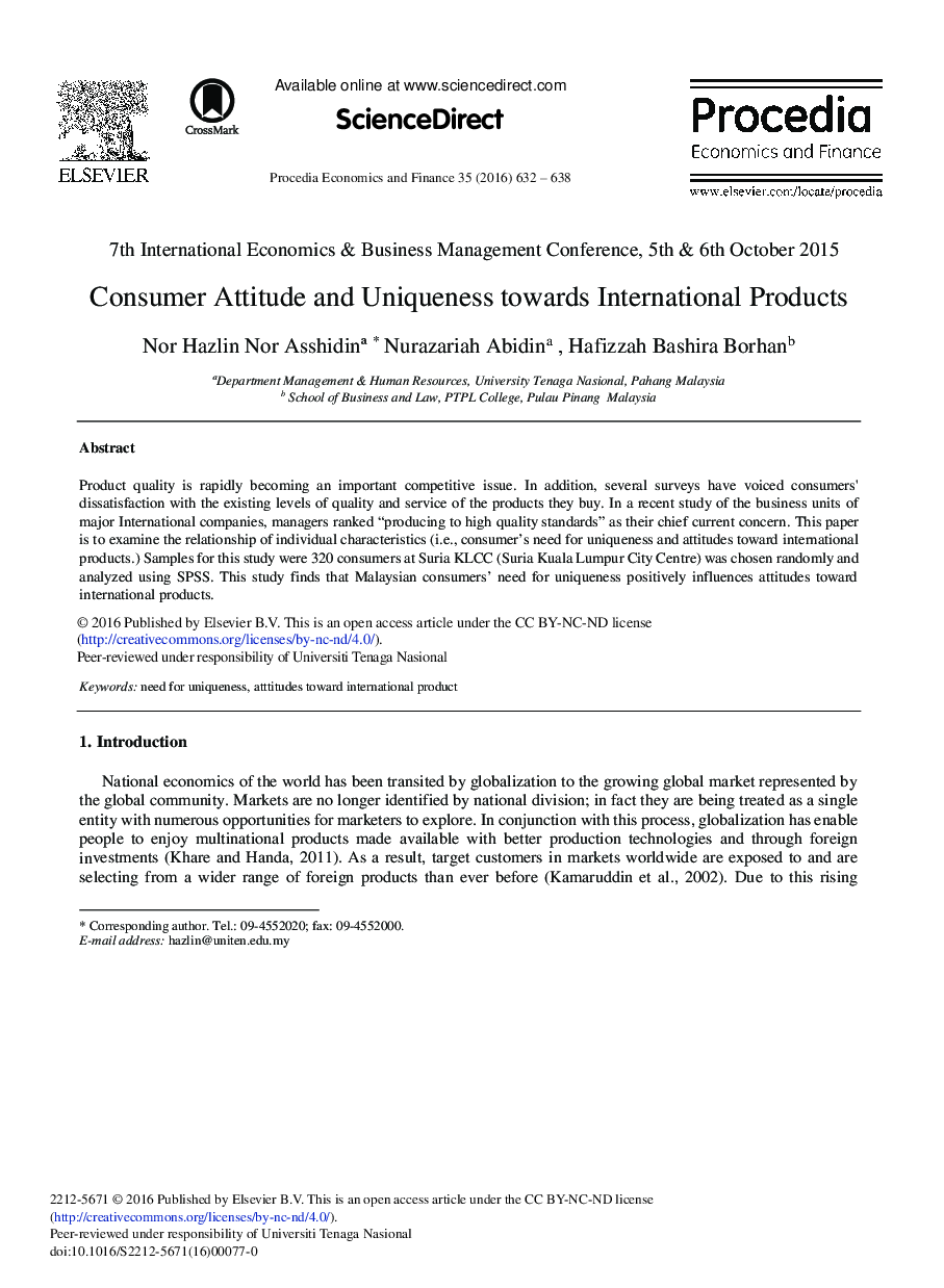 Consumer Attitude and Uniqueness towards International Products 