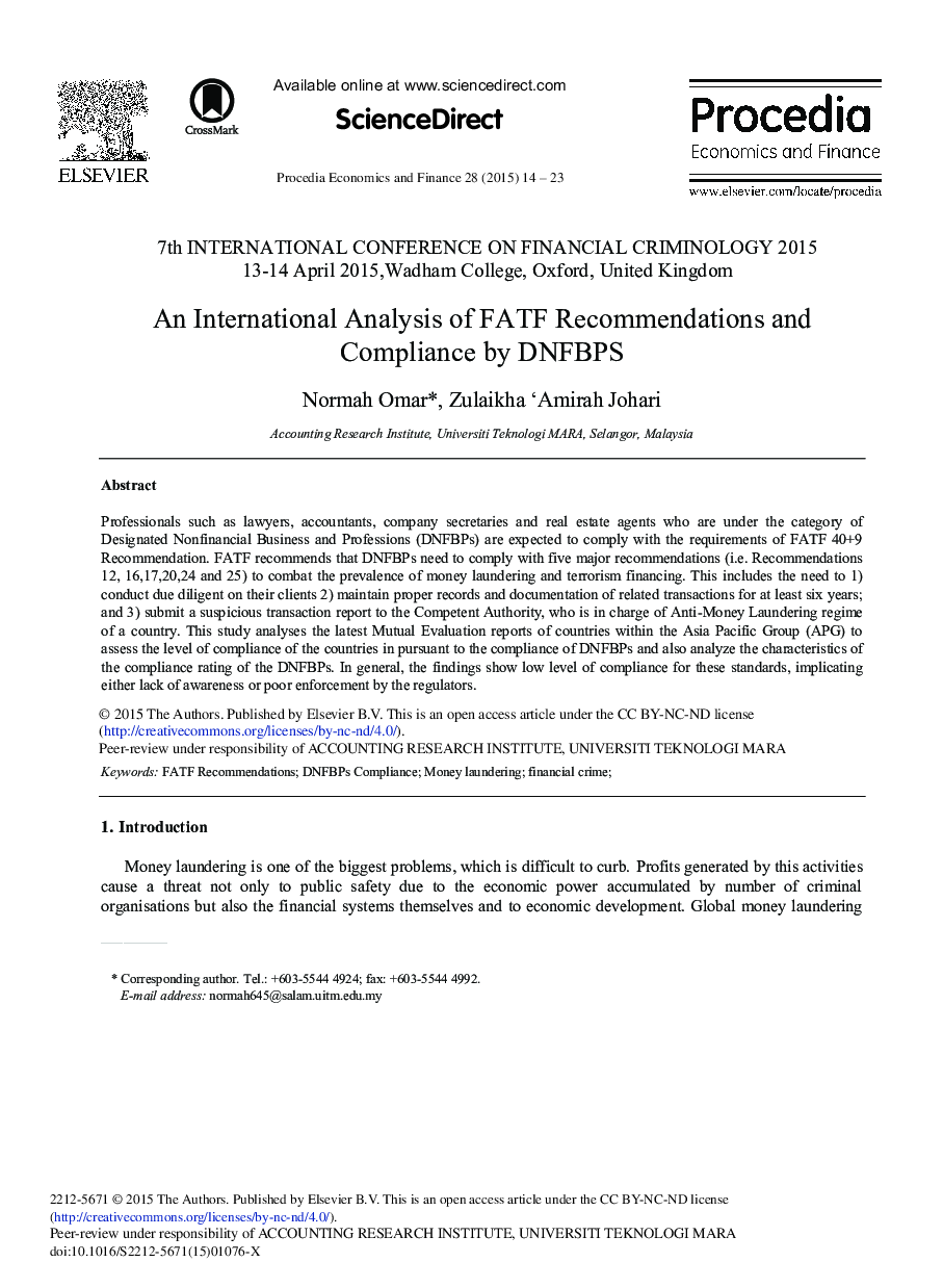 An International Analysis of FATF Recommendations and Compliance by DNFBPS 