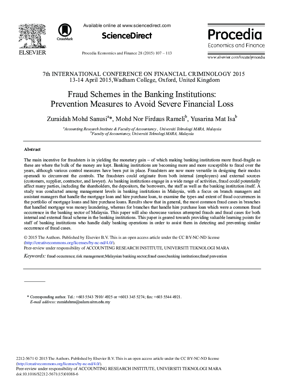Fraud Schemes in the Banking Institutions: Prevention Measures to Avoid Severe Financial Loss 