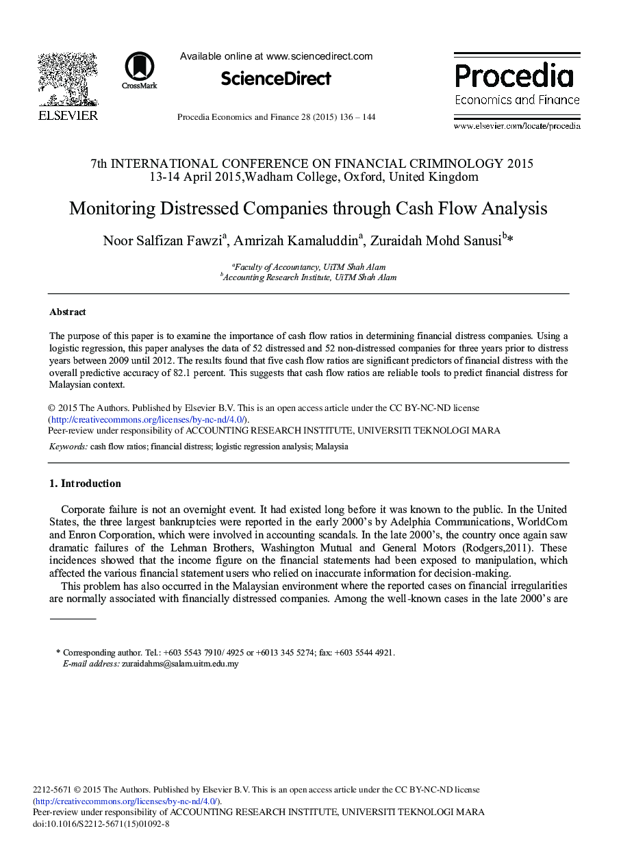 Monitoring Distressed Companies through Cash Flow Analysis 