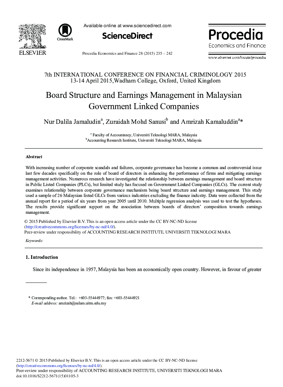 Board Structure and Earnings Management in Malaysian Government Linked Companies 