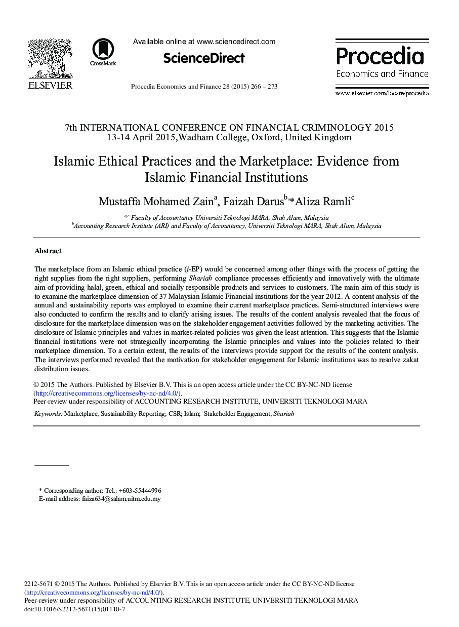 Islamic Ethical Practices and the Marketplace: Evidence from Islamic Financial Institutions 
