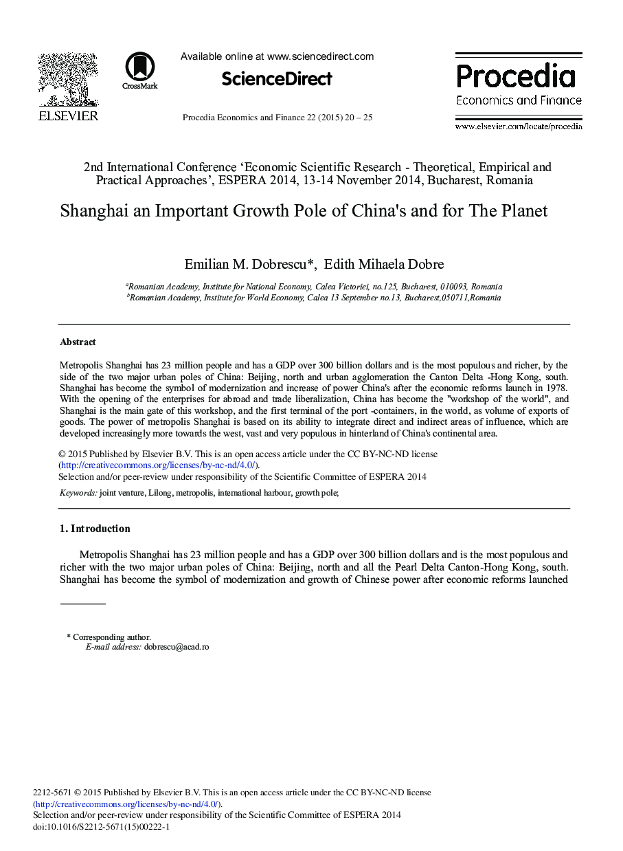 Shanghai an Important Growth Pole of China's and for The Planet 