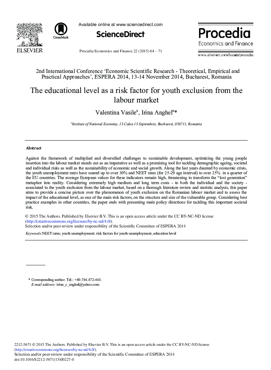 The Educational Level as a risk Factor for Youth Exclusion from the Labour Market 