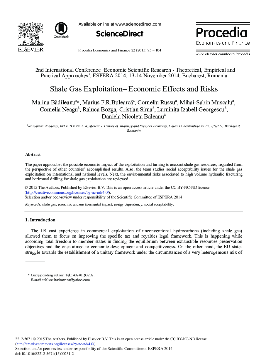 Shale Gas Exploitation– Economic Effects and Risks 