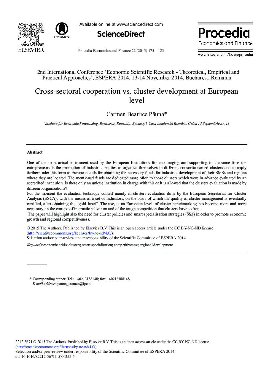 Cross-sectoral Cooperation vs. Cluster Development at European Level 
