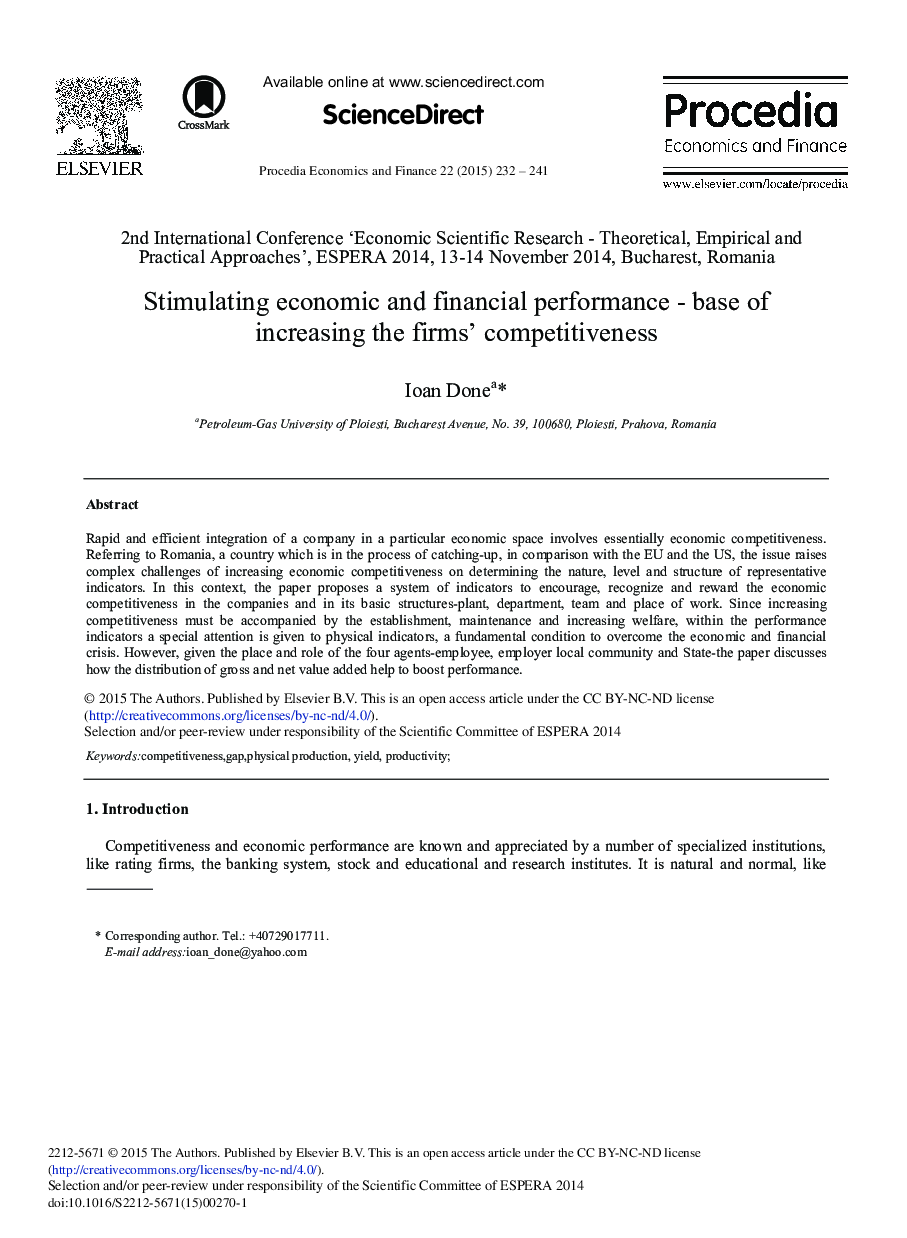 Stimulating Economic and Financial Performance – base of Increasing the Firms’ Competitiveness 