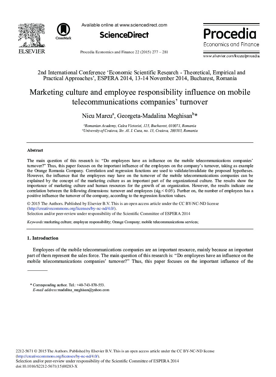 Marketing Culture and Employee Responsibility Influence on Mobile Telecommunications Companies’ Turnover 