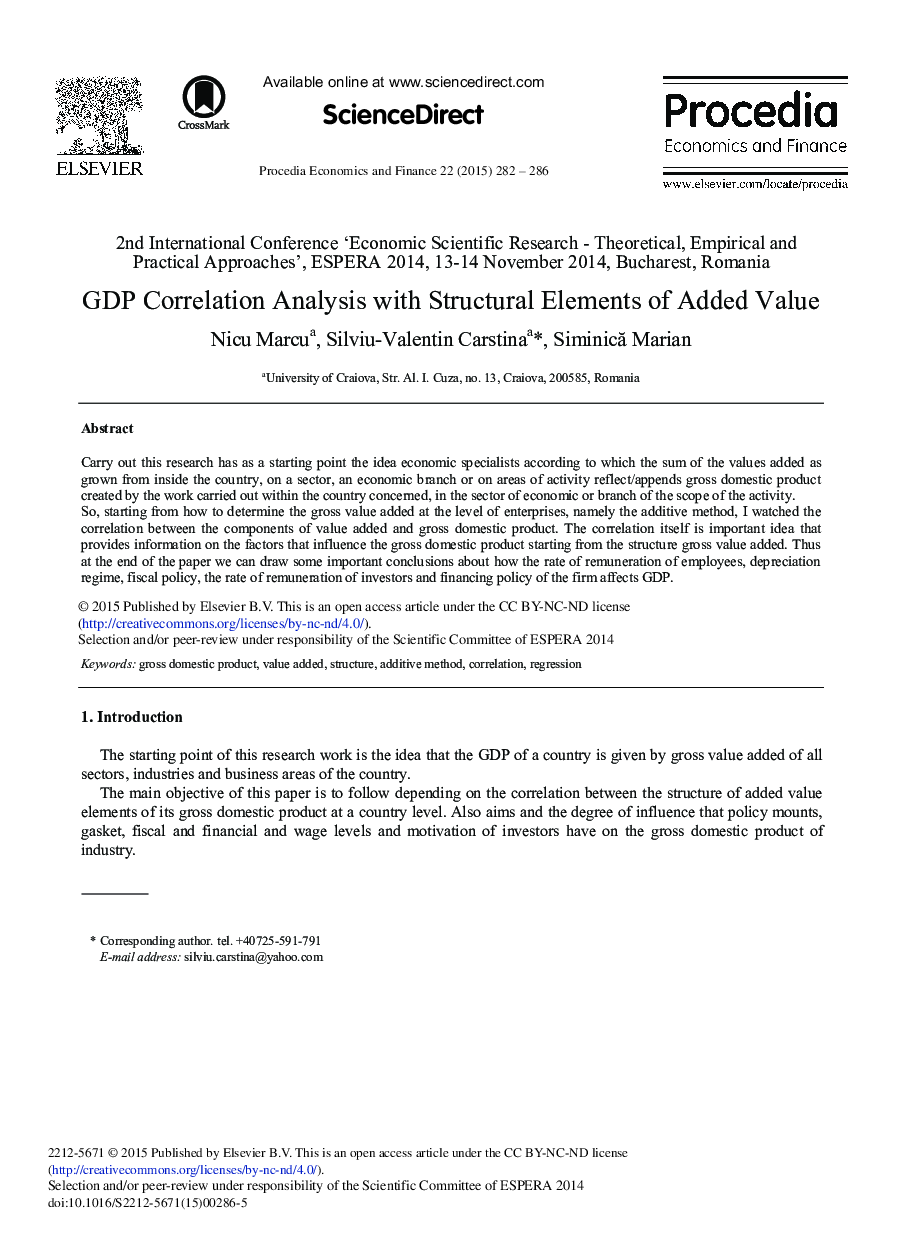 GDP Correlation Analysis with Structural Elements of Added Value 