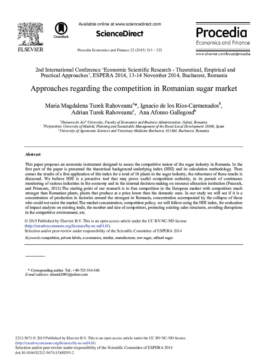 Approaches Regarding the Competition in Romanian Sugar Market 