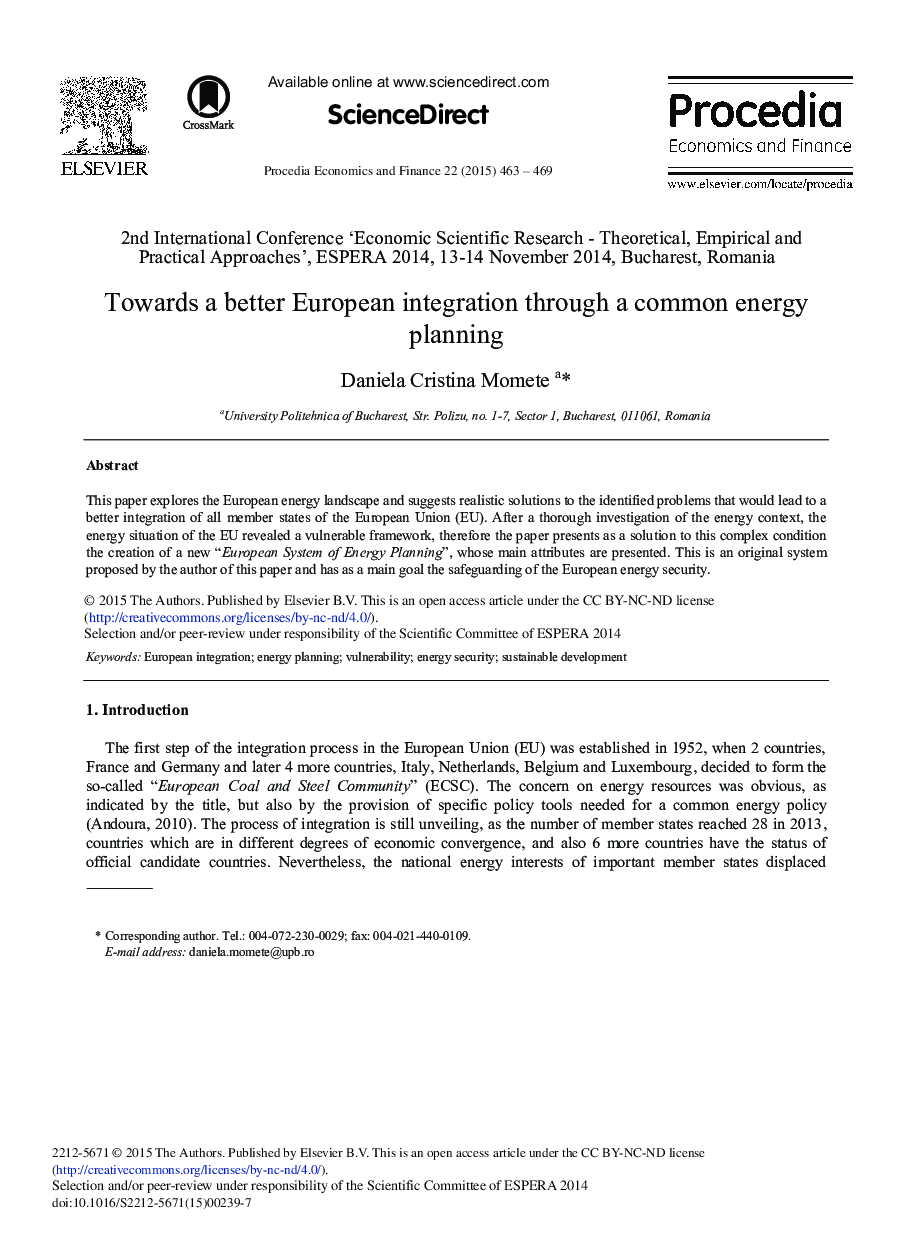 Towards a Better European Integration through a Common Energy Planning 