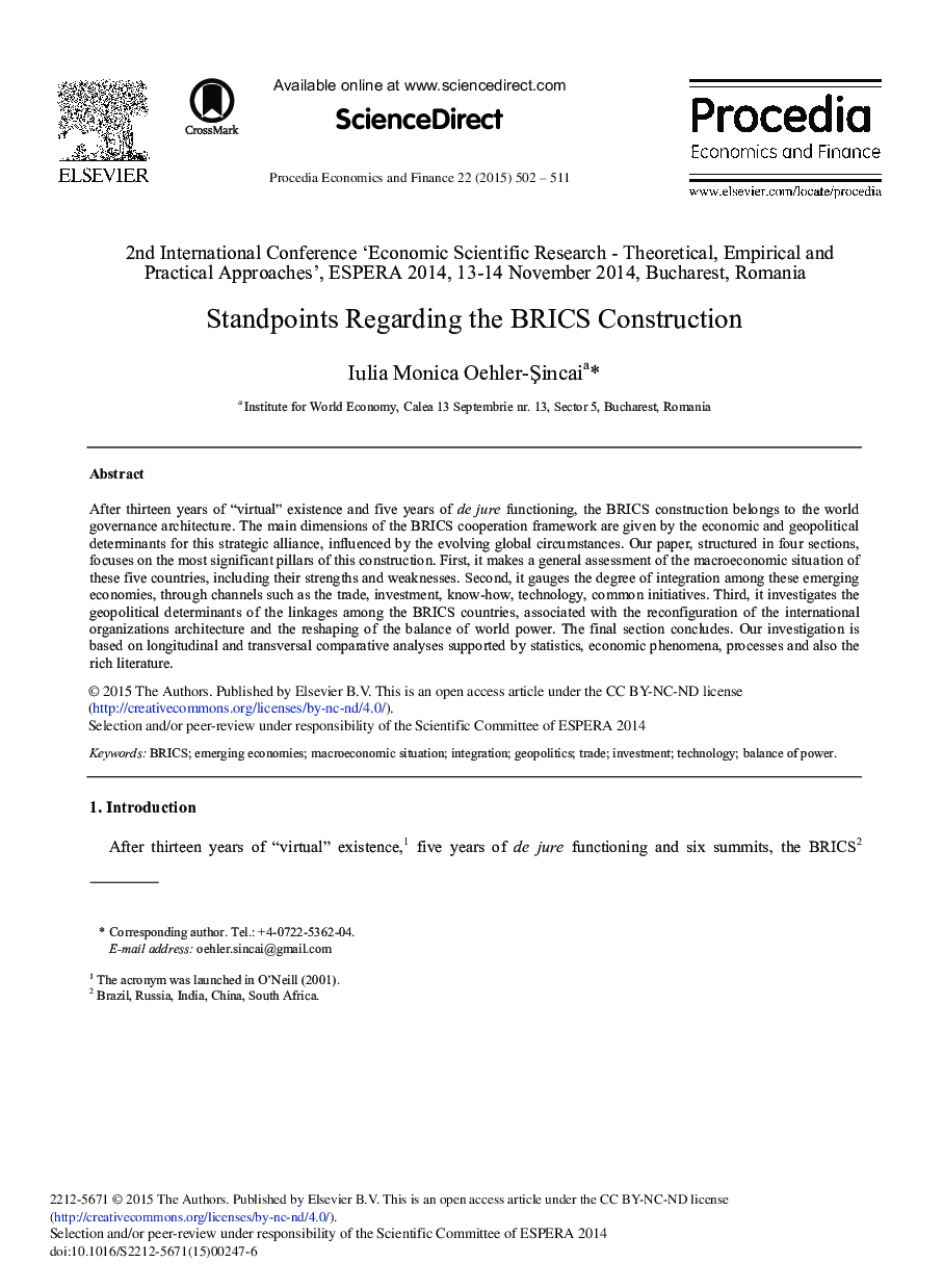 Standpoints Regarding the BRICS Construction 