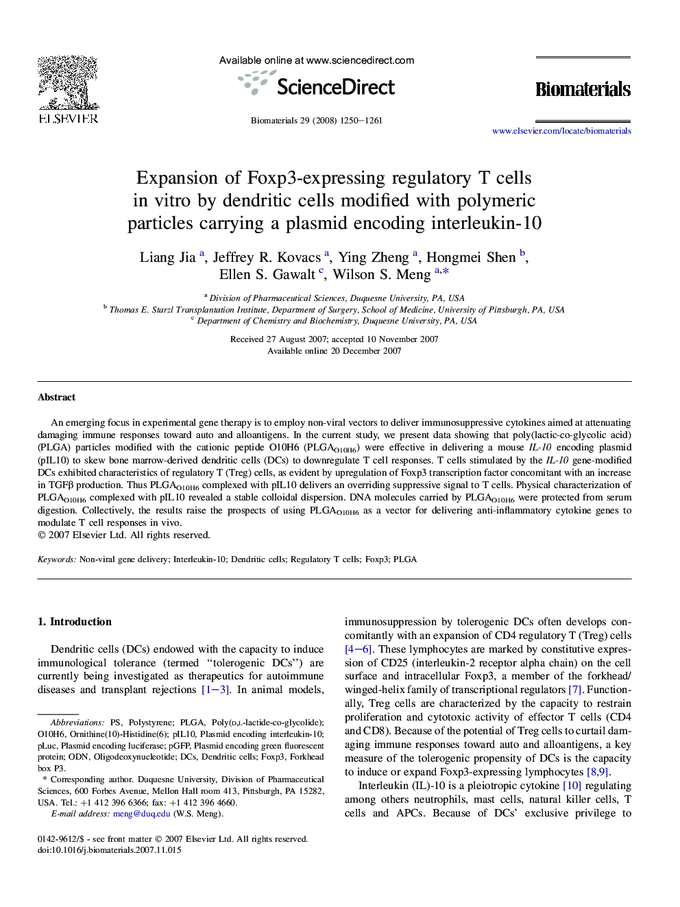 Expansion of Foxp3-expressing regulatory T cells in vitro by dendritic cells modified with polymeric particles carrying a plasmid encoding interleukin-10