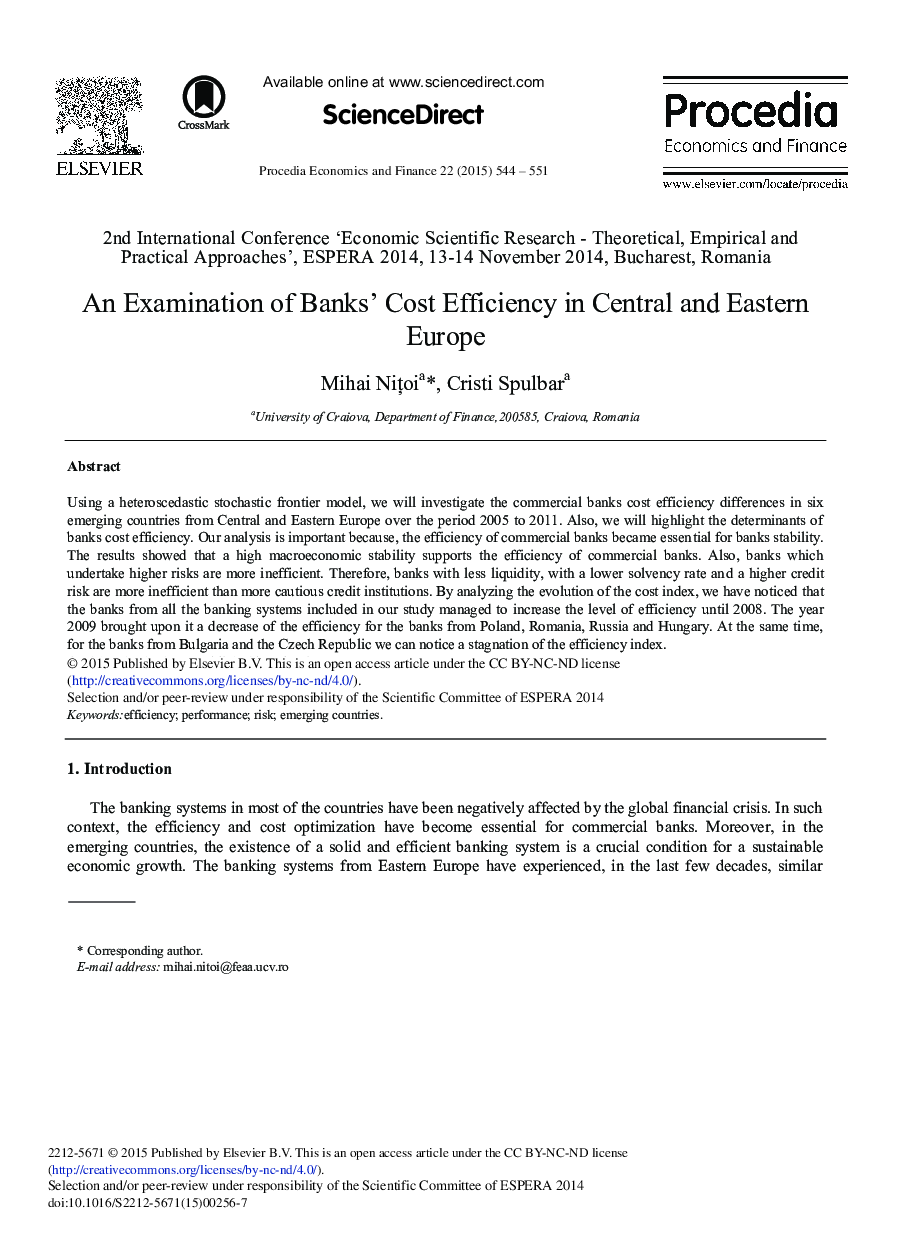 An Examination of Banks’ Cost Efficiency in Central and Eastern Europe 