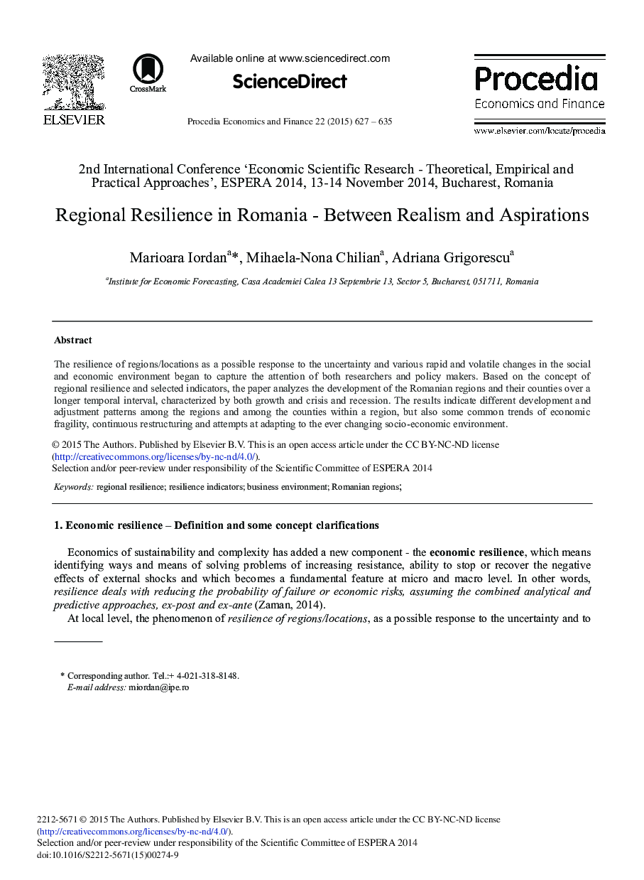 Regional Resilience in Romania – Between Realism and Aspirations 