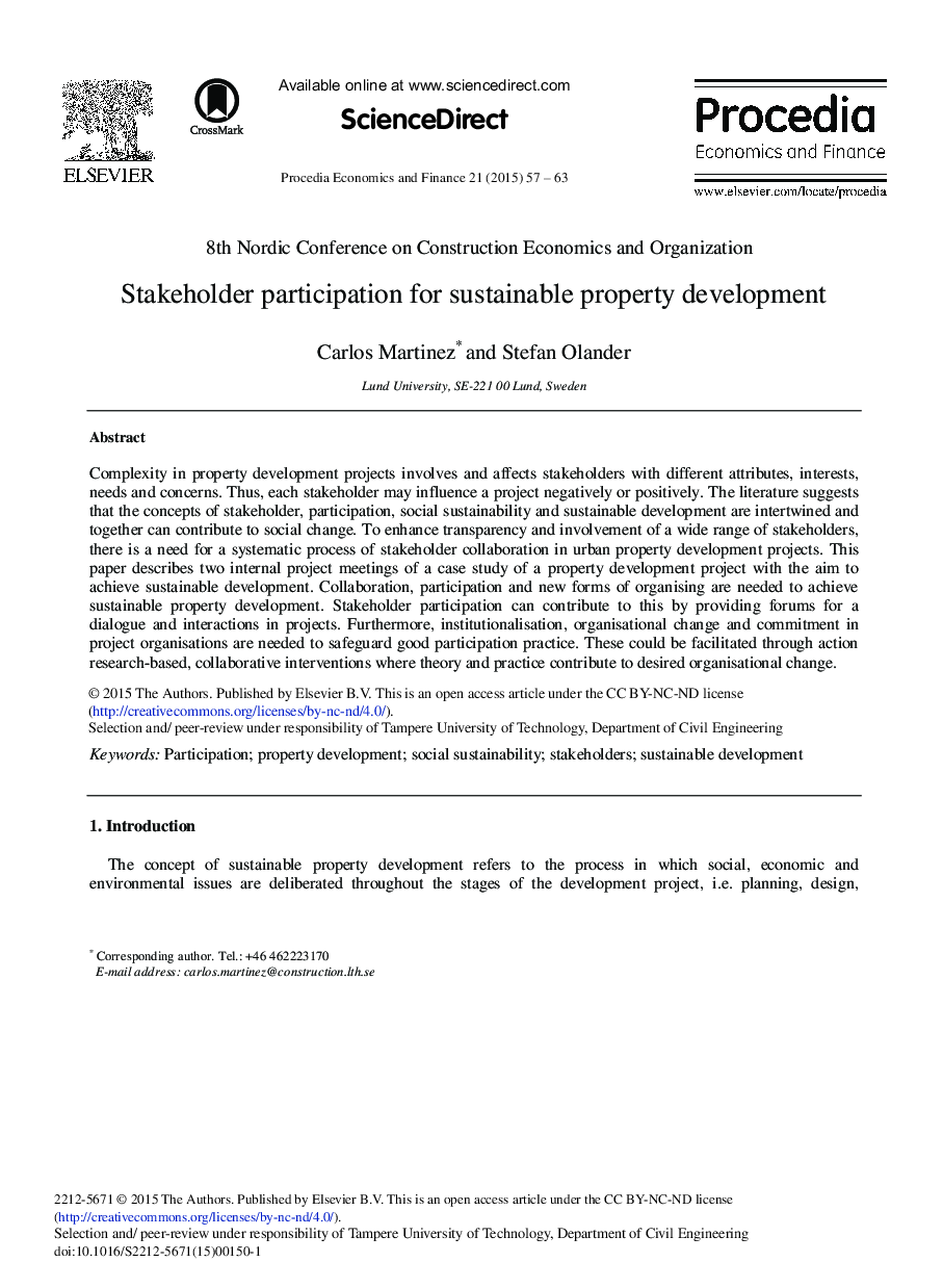 Stakeholder Participation for Sustainable Property Development 