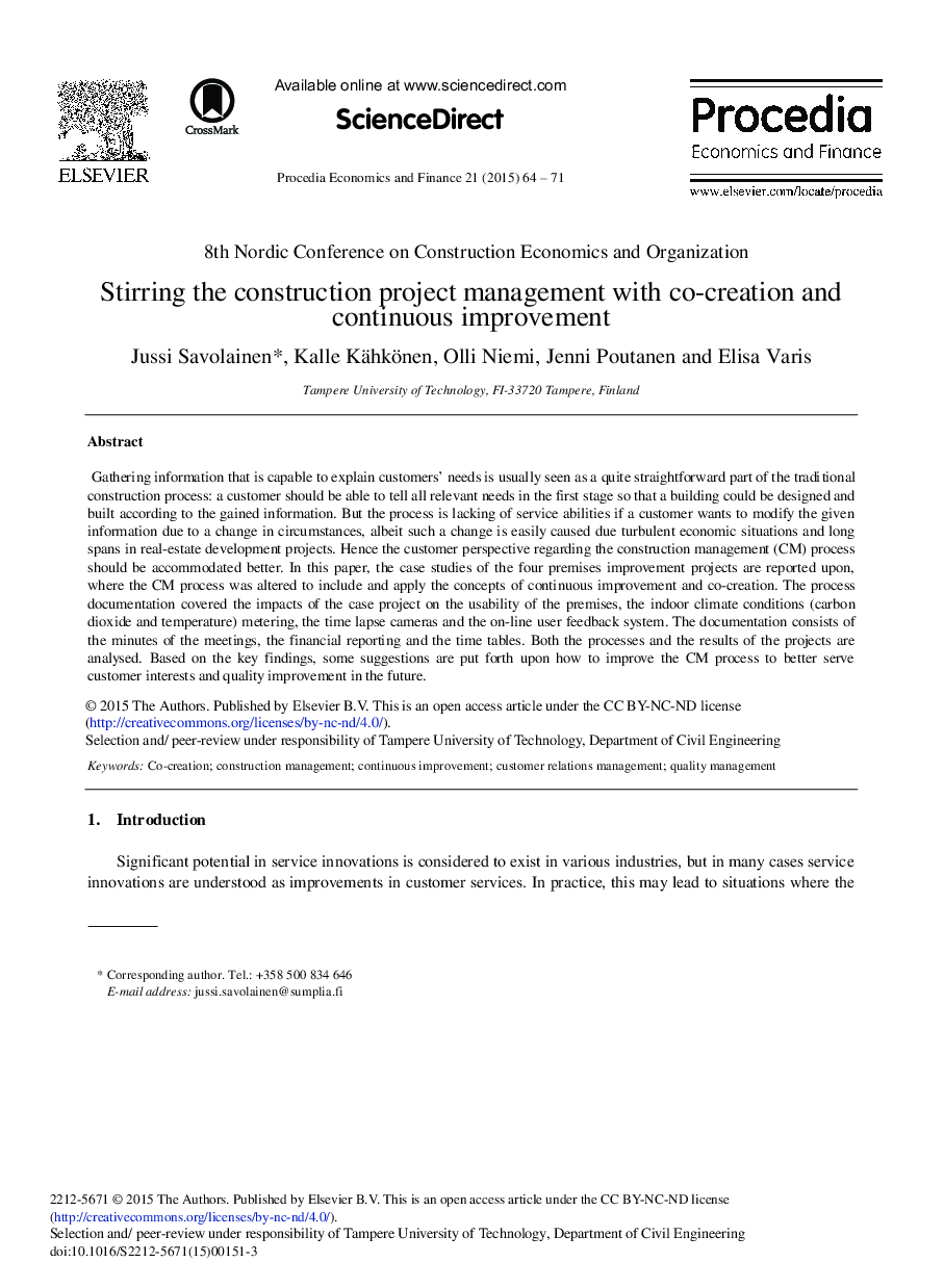 Stirring the Construction Project Management with Co-creation and Continuous Improvement 