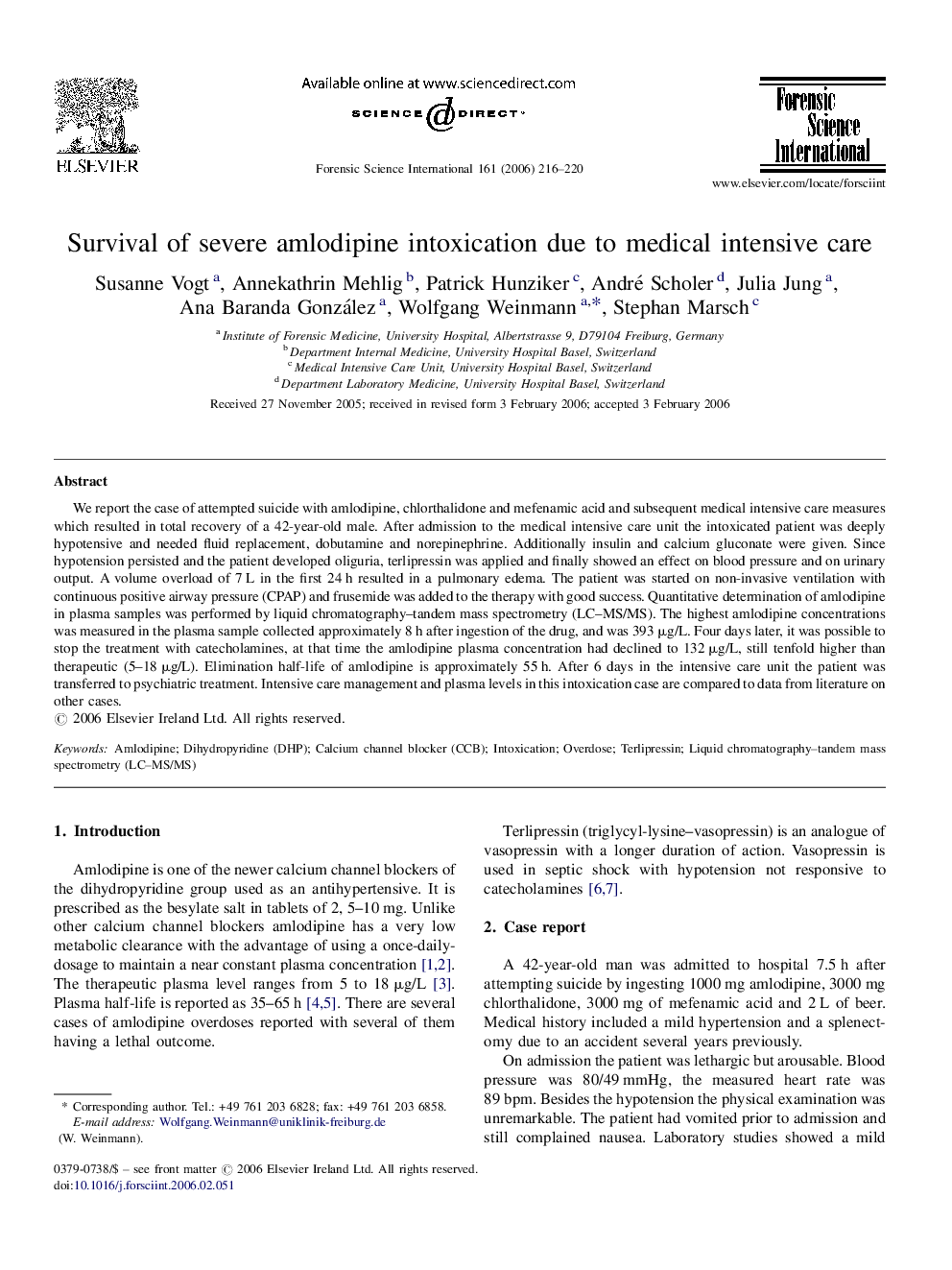 Survival of severe amlodipine intoxication due to medical intensive care