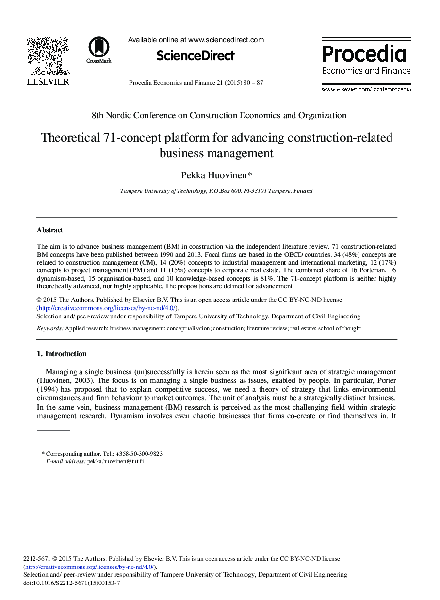 Theoretical 71-Concept Platform for Advancing Construction-related Business Management 