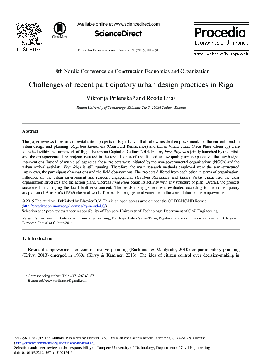 Challenges of Recent Participatory Urban Design Practices in Riga 
