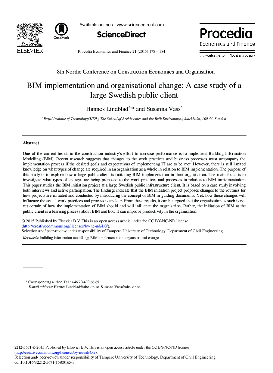BIM Implementation and Organisational Change: A Case Study of a Large Swedish Public Client 