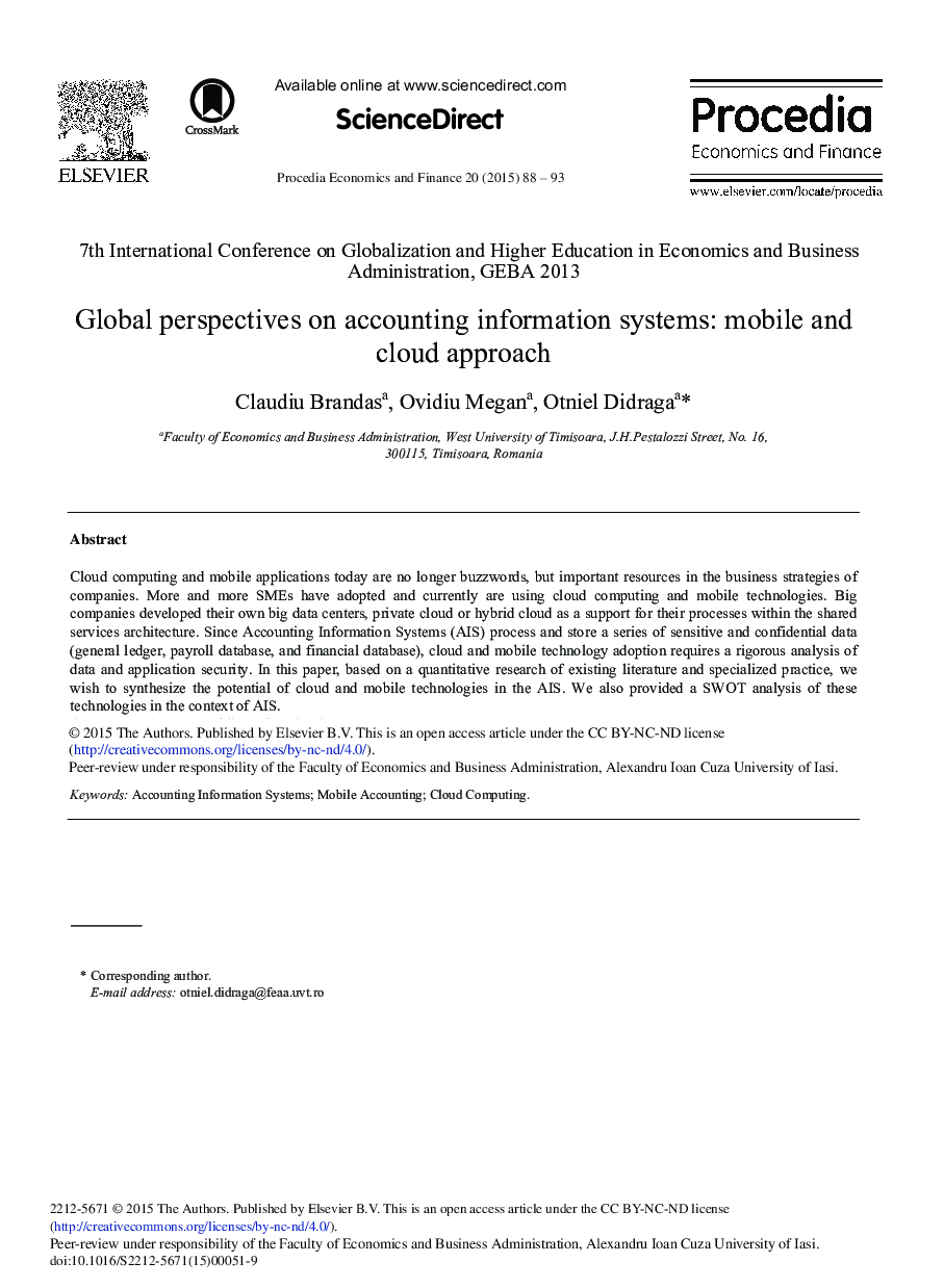 Global Perspectives on Accounting Information Systems: Mobile and Cloud Approach 