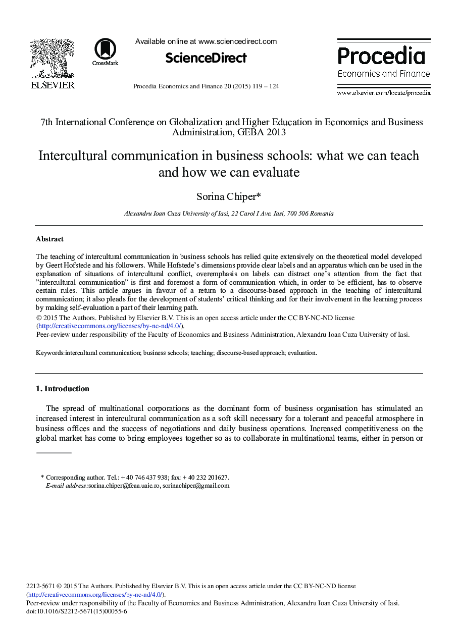 Intercultural Communication in Business Schools: What we can Teach and how we can Evaluate 