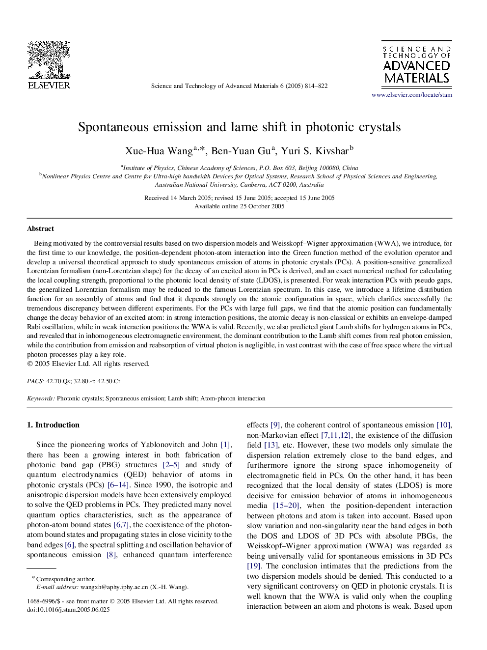 Spontaneous emission and lame shift in photonic crystals