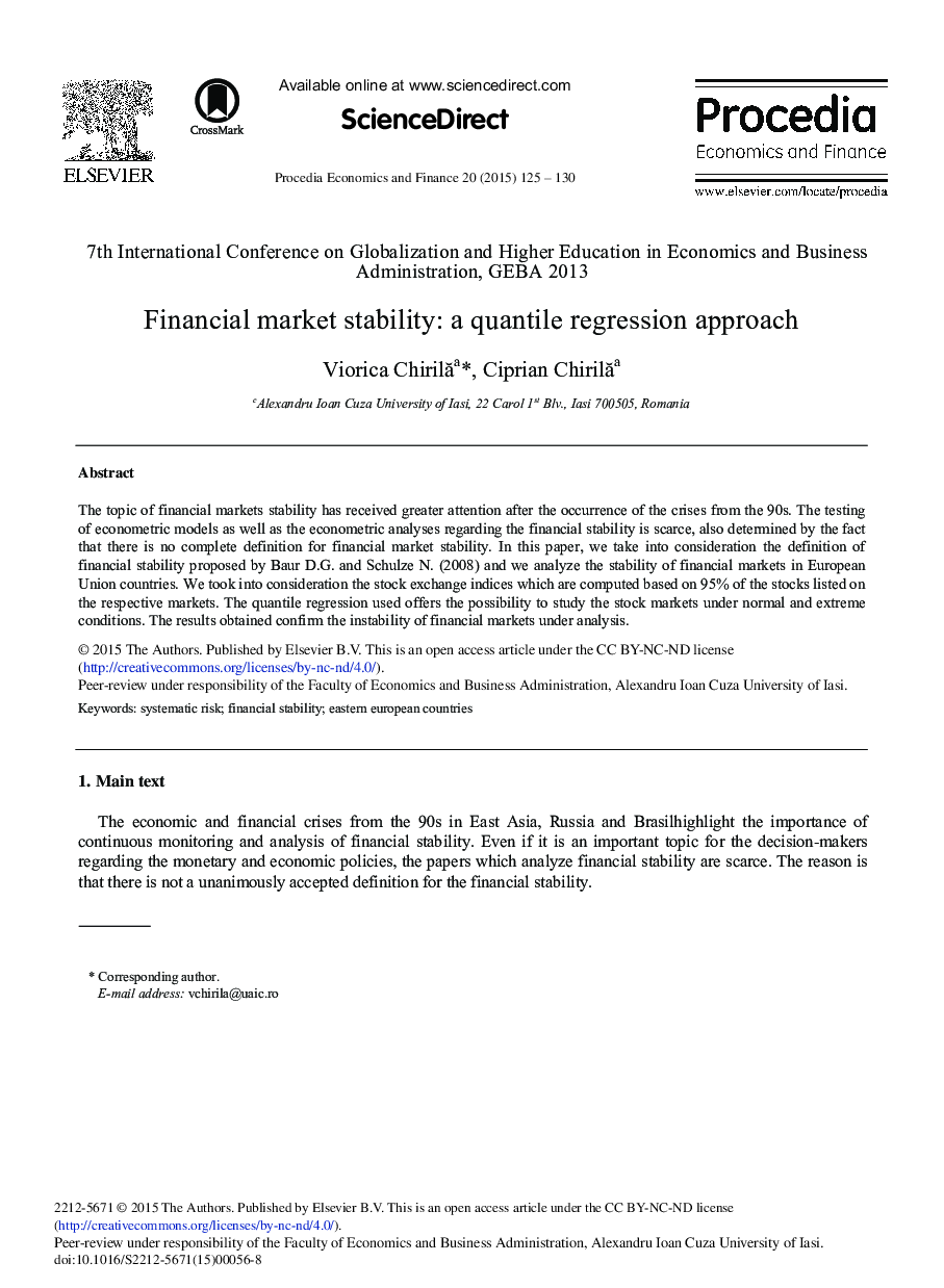 Financial Market Stability: A Quantile Regression Approach 