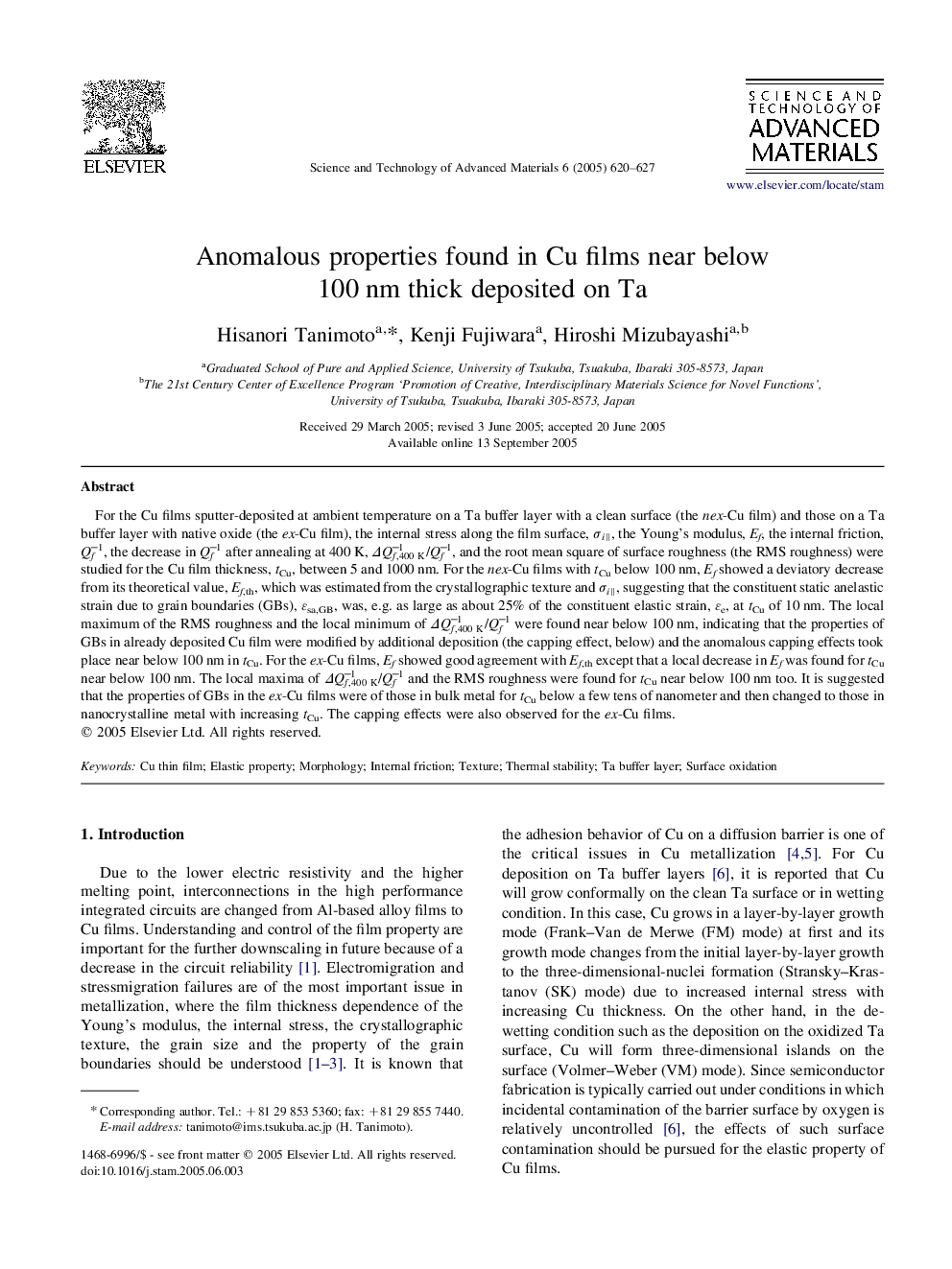 Anomalous properties found in Cu films near below 100Â nm thick deposited on Ta