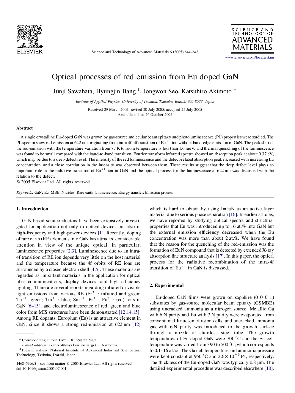 Optical processes of red emission from Eu doped GaN