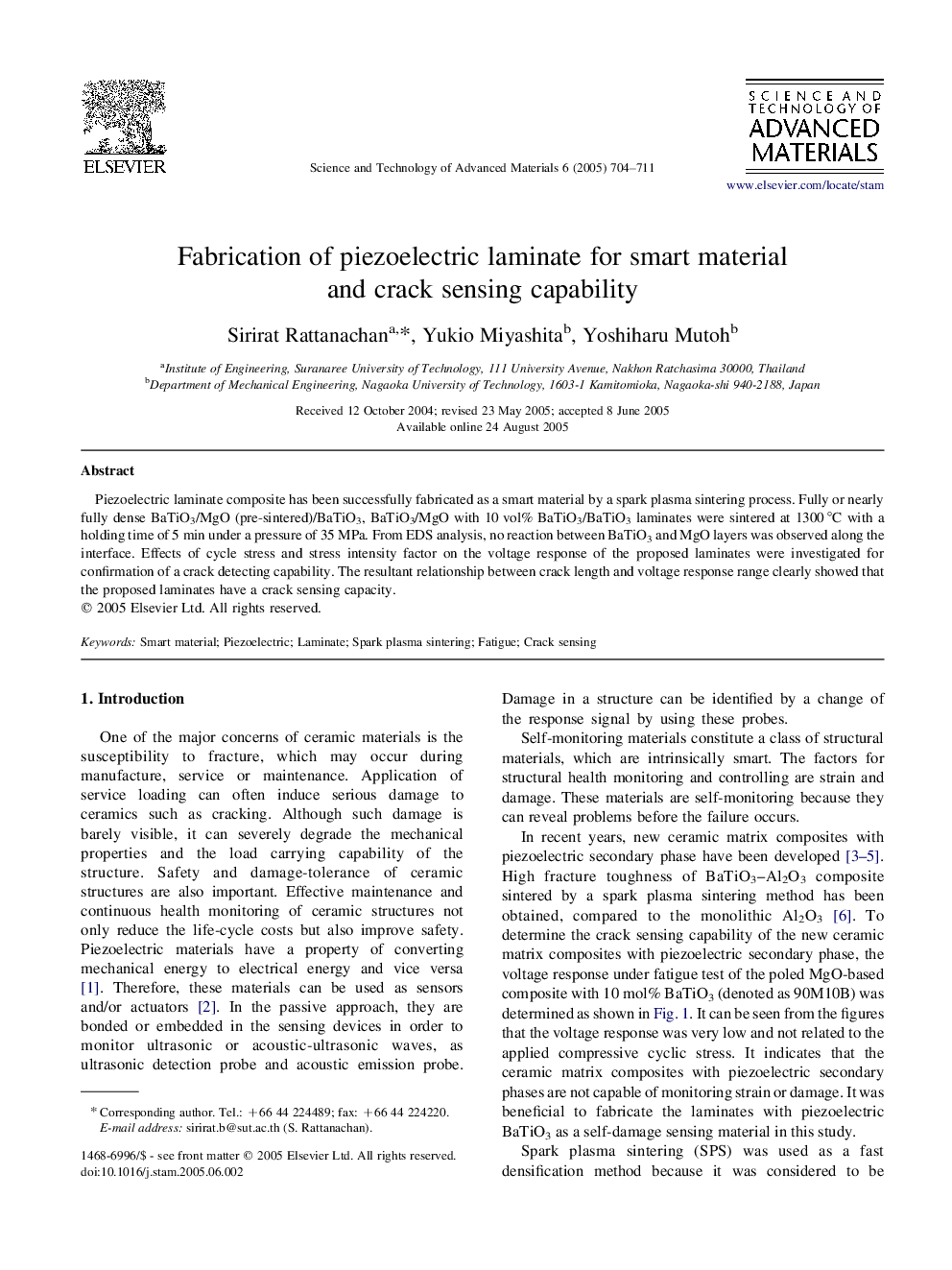 Fabrication of piezoelectric laminate for smart material and crack sensing capability