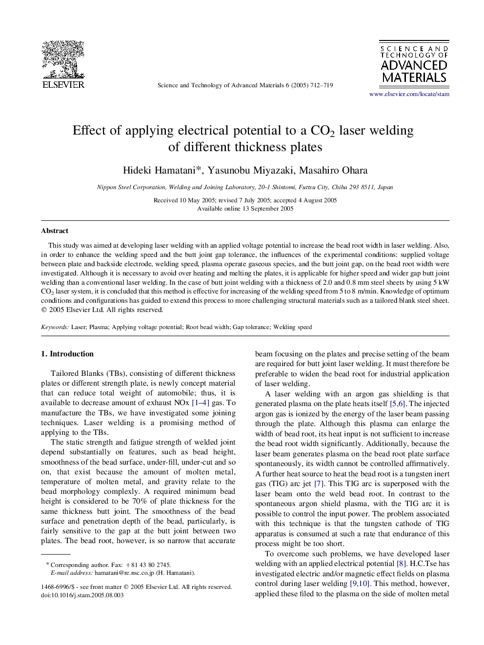 Effect of applying electrical potential to a CO2 laser welding of different thickness plates