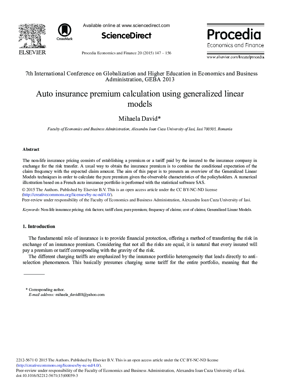 Auto Insurance Premium Calculation Using Generalized Linear Models 