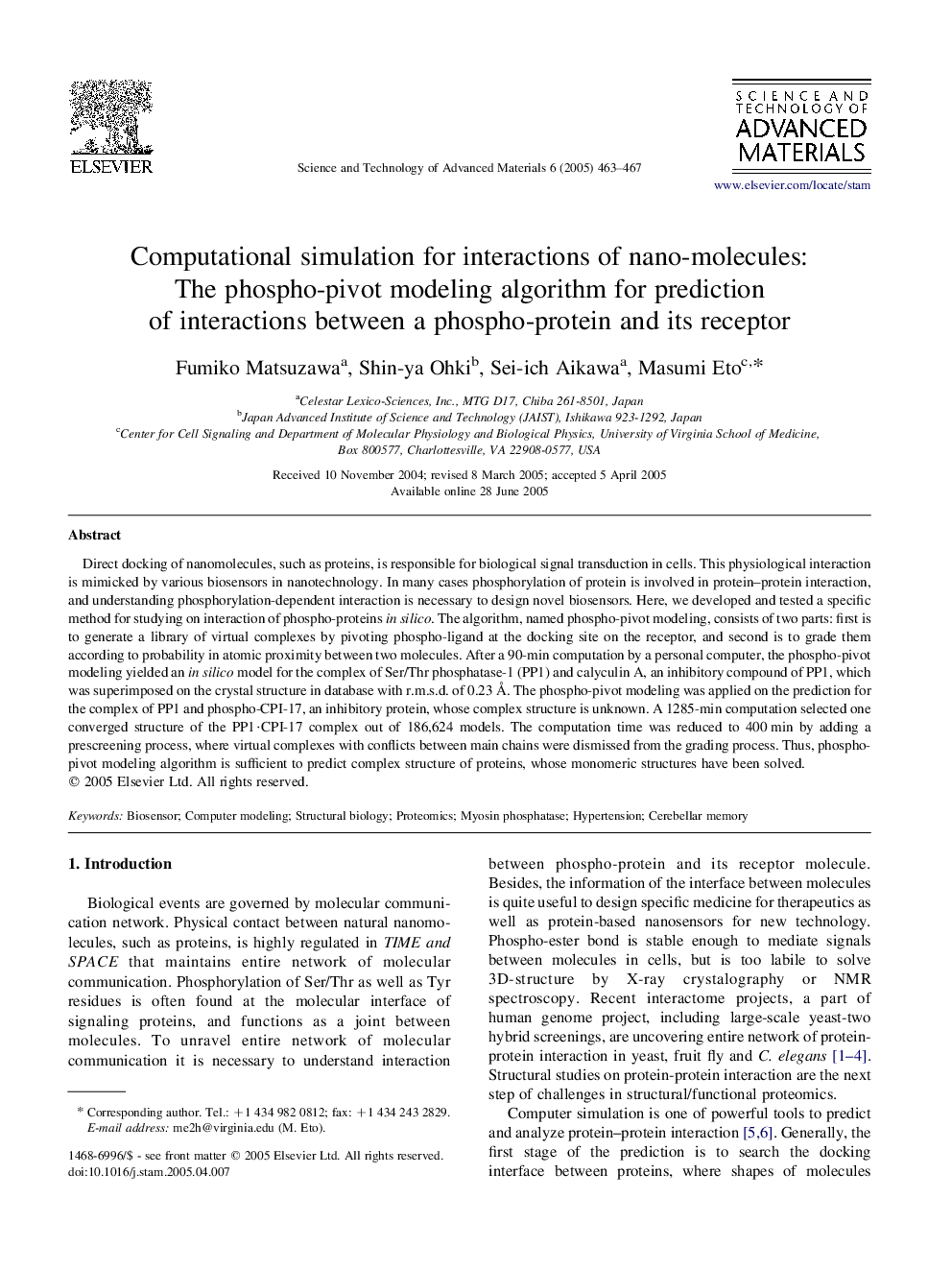 Computational simulation for interactions of nano-molecules: The phospho-pivot modeling algorithm for prediction of interactions between a phospho-protein and its receptor