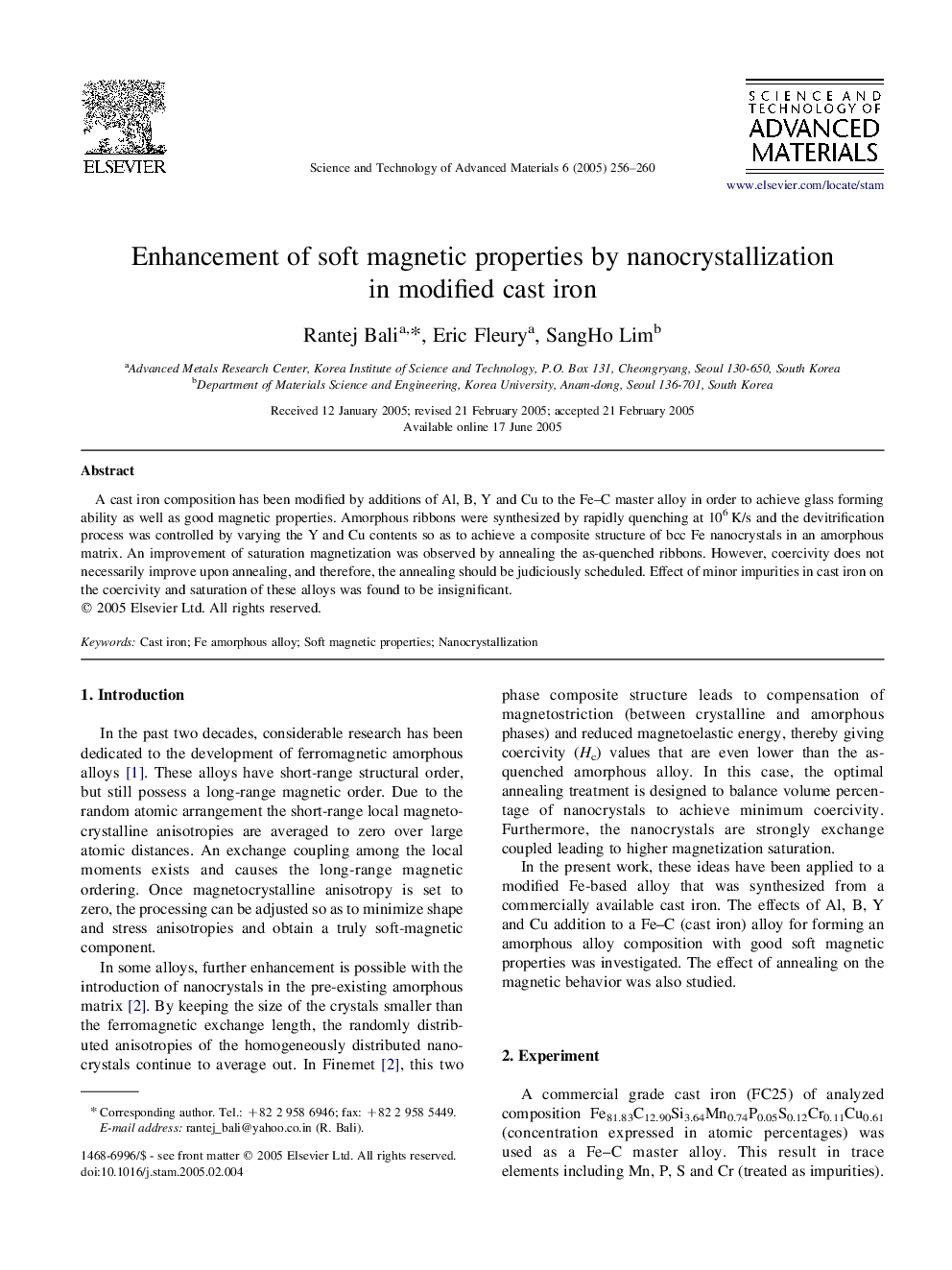 Enhancement of soft magnetic properties by nanocrystallization in modified cast iron