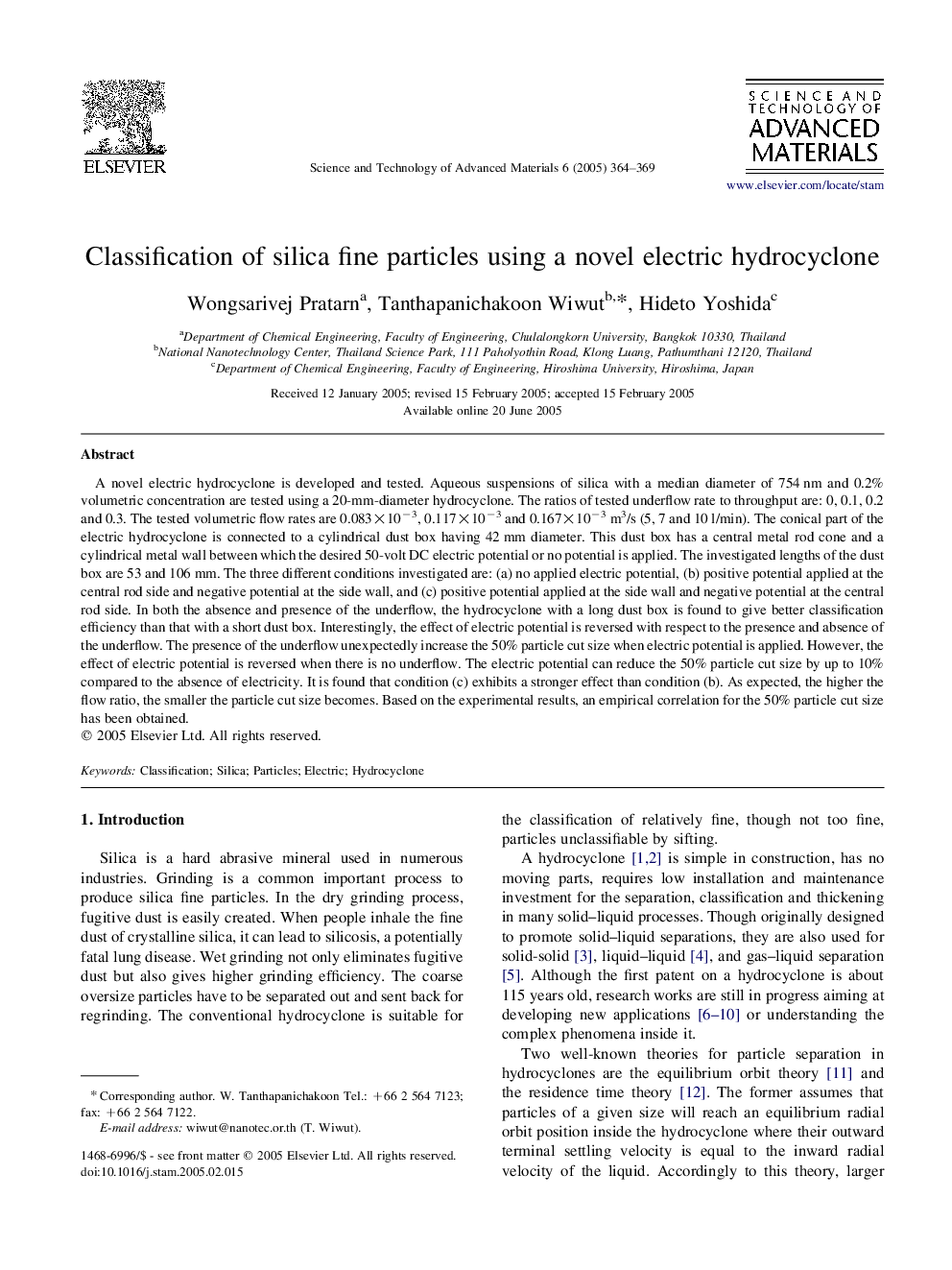 Classification of silica fine particles using a novel electric hydrocyclone