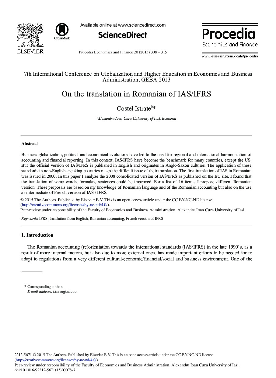 On the Translation in Romanian of IAS/IFRS 