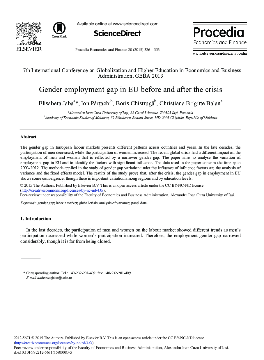 Gender Employment Gap in EU before and after the Crisis 