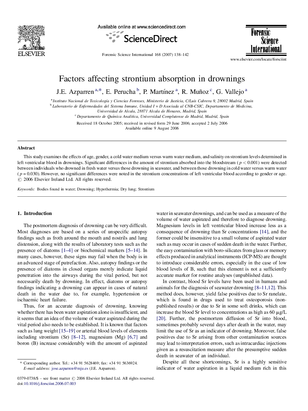 Factors affecting strontium absorption in drownings