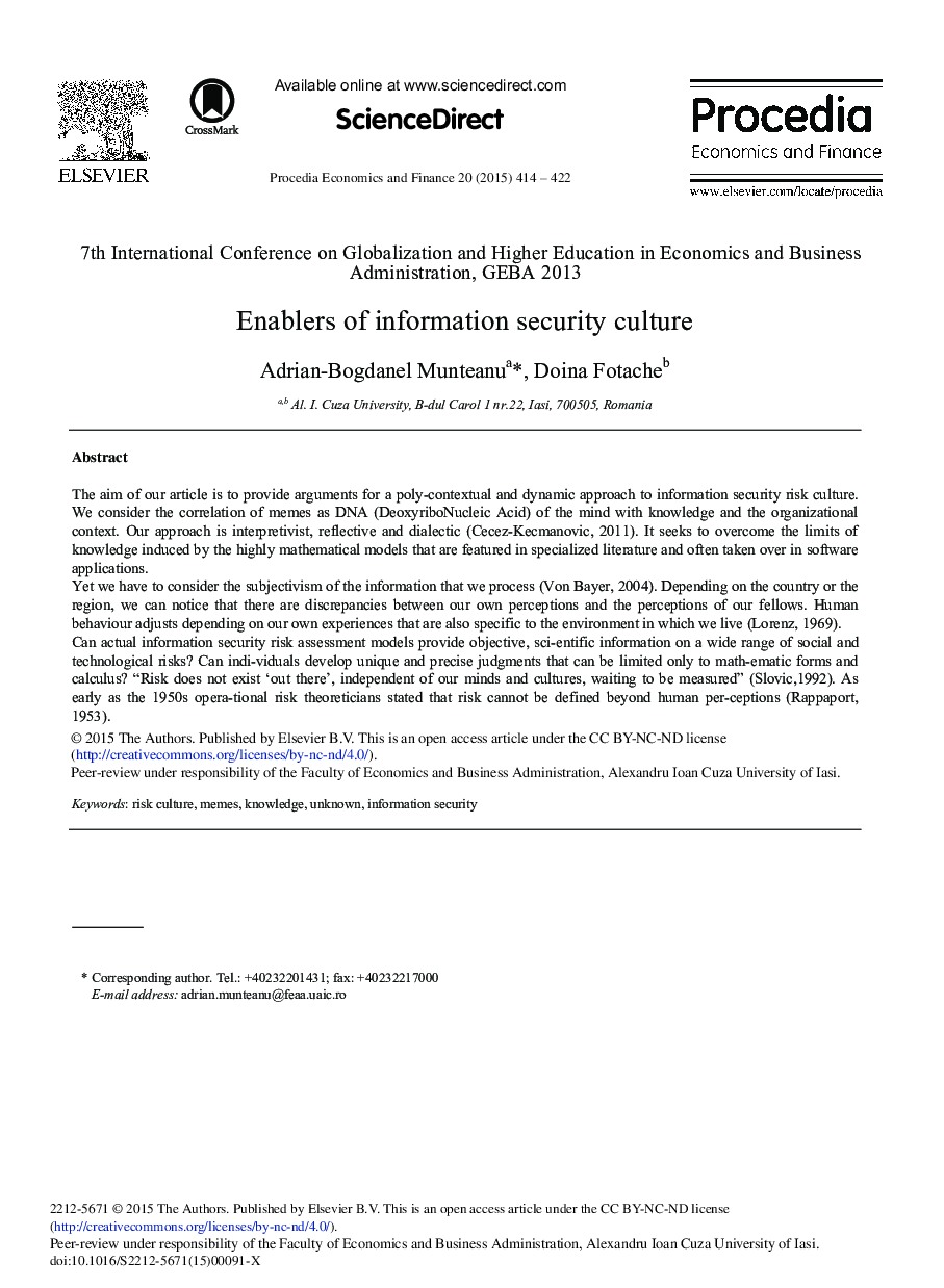 Enablers of Information Security Culture 